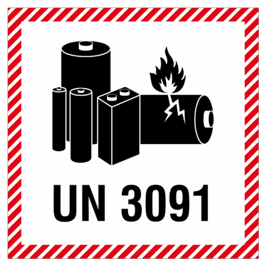 Etikette Lithiumbatterien UN 3091, 100 x 100mm
